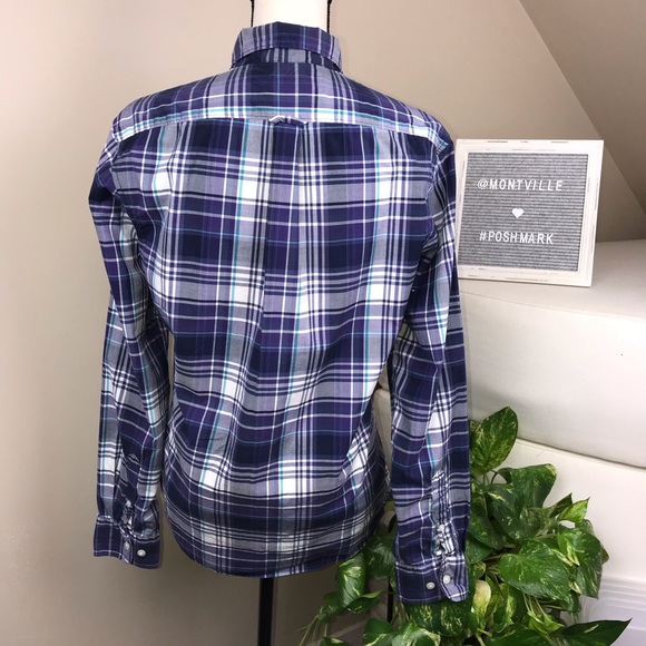 Gap Small Purple Plaid Button Front Long Sleeve - Picture 2 of 4